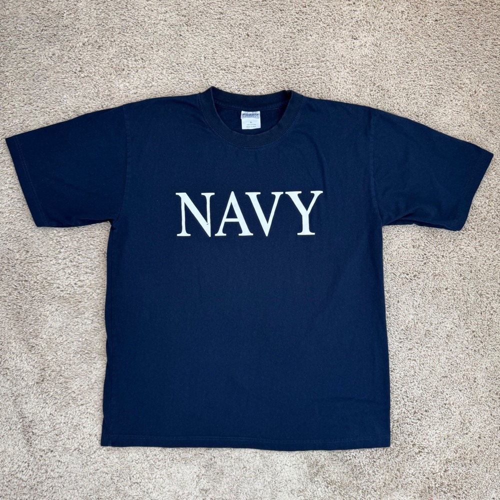 Pudala Uniforms US Navy T Shirt Mens XL Blue White Lettering Cotton Short Sleeve